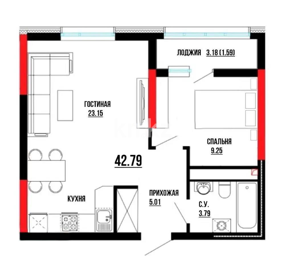 Продажа 2-комнатной квартиры, 42.79 м², ул. Е-429, дом  14/1 - Продажа квартир в Астане без посредников фото 1 из 1
