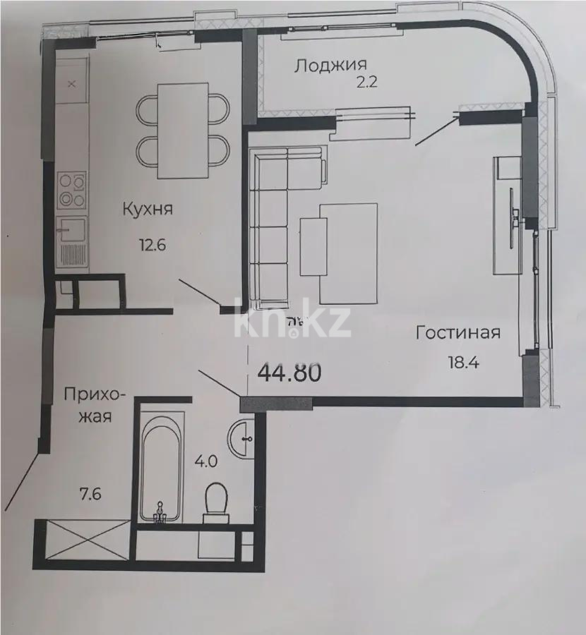 Продажа 1-комнатной квартиры, 45 м² в Астане