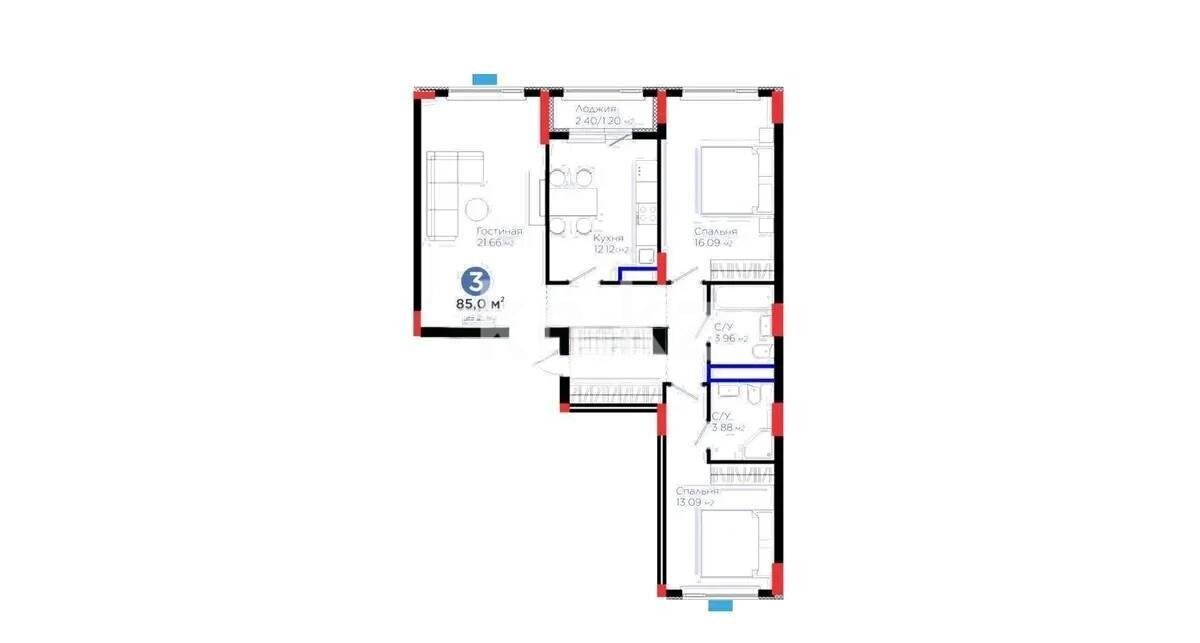 Продажа 3-комнатной квартиры, 85 м² в Астане