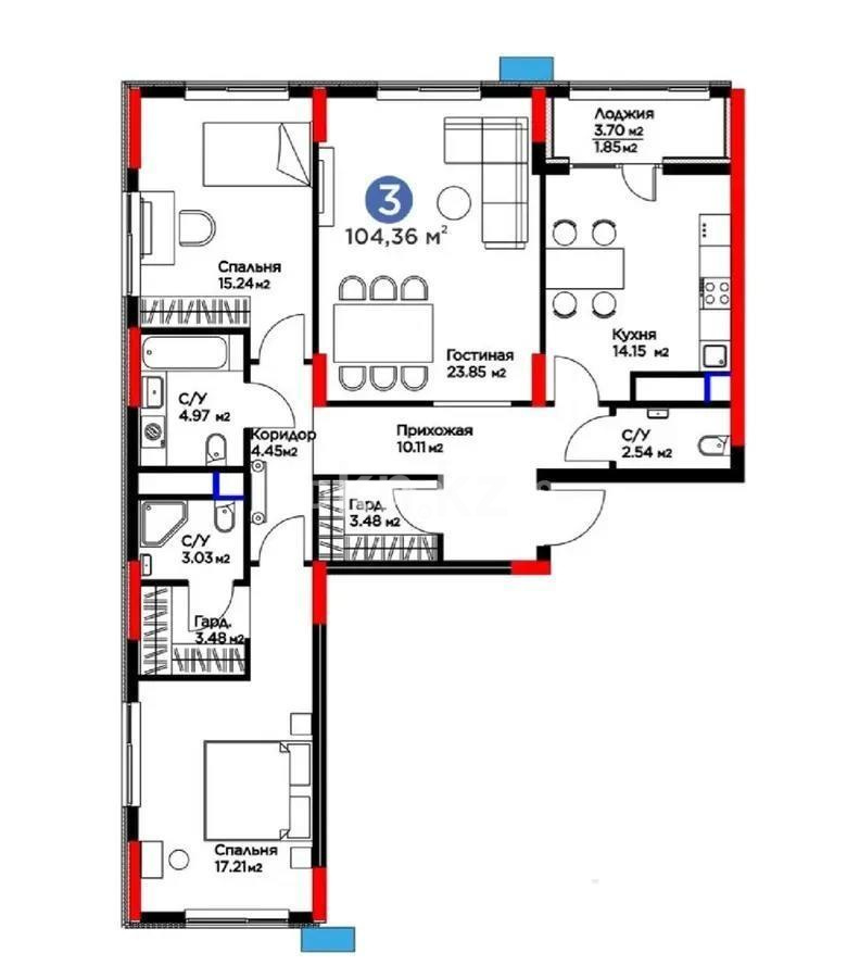 Продажа 3-комнатной квартиры, 106 м², ул. Е-899, дом  4н - Продажа  трехкомнатных квартир в новостройках Астаны фото 1 из 1