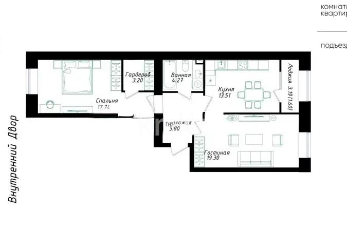 Продажа 2-комнатной квартиры, 65.42 м² в Астане