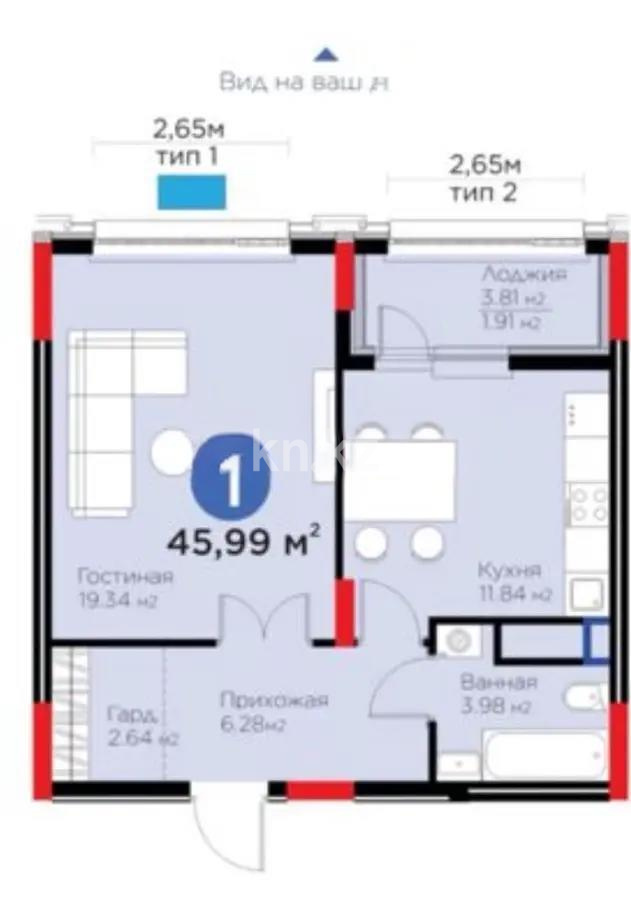 Продажа 2-комнатной квартиры, 45.99 м², ул. Е-899, дом  3 в Астане Продажа 2-комнатной квартиры, 45.99 м², ул. Е-899, дом  3 в Астане