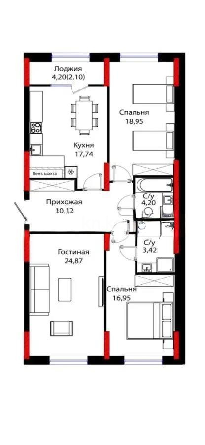 Продажа 3-комнатной квартиры, 98.35 м², ул. Бухар жырау, дом  12/2 - Продажа квартир в новостройках Астаны без посредников с фото фото 1 из 1