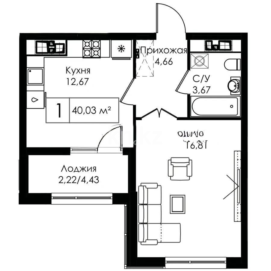 Продажа 1-комнатной квартиры, 40.3 м², пр. Улы Дала, дом  29/1 в Астане