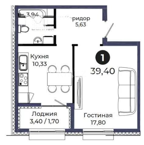 Продажа 1-комнатной квартиры, 39.4 м² в Астане