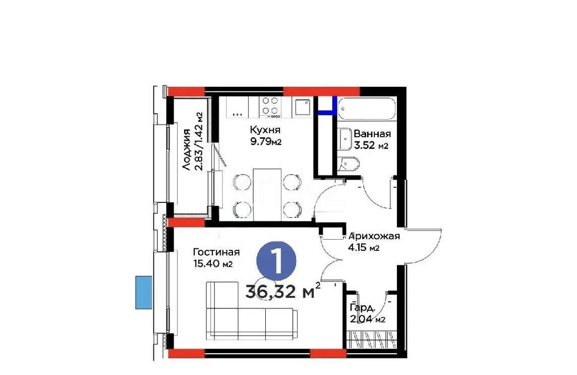 Продажа 1-комнатной квартиры, 36.3 м² в Астане - фото 3