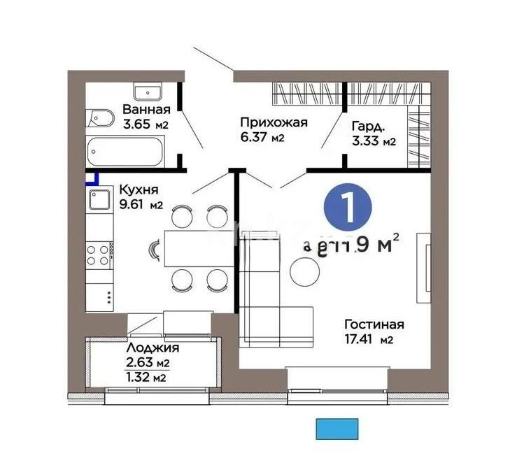 Продажа 1-комнатной квартиры, 41.7 м² в Астане - фото 4