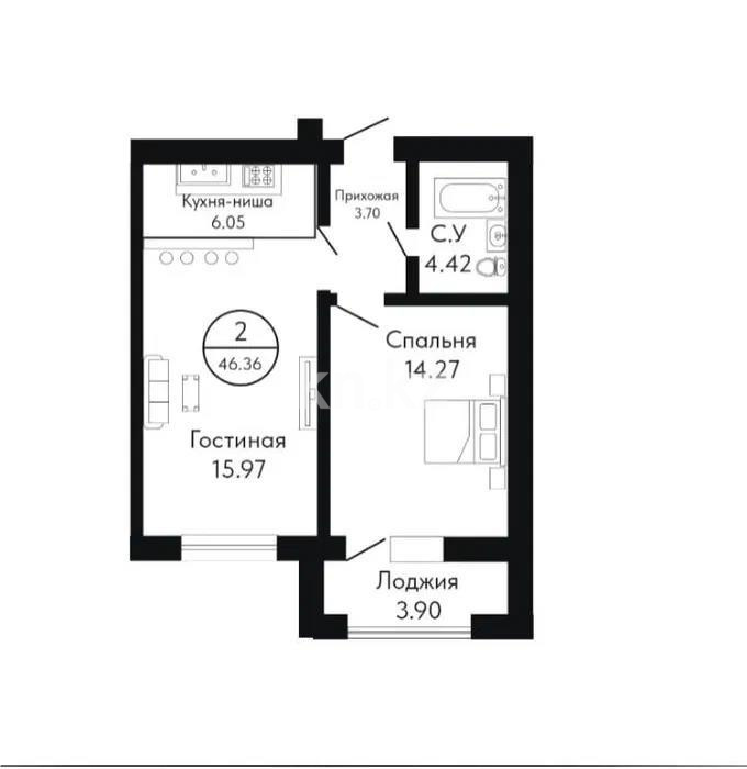 Продажа 2-комнатной квартиры, 46 м² в Астане