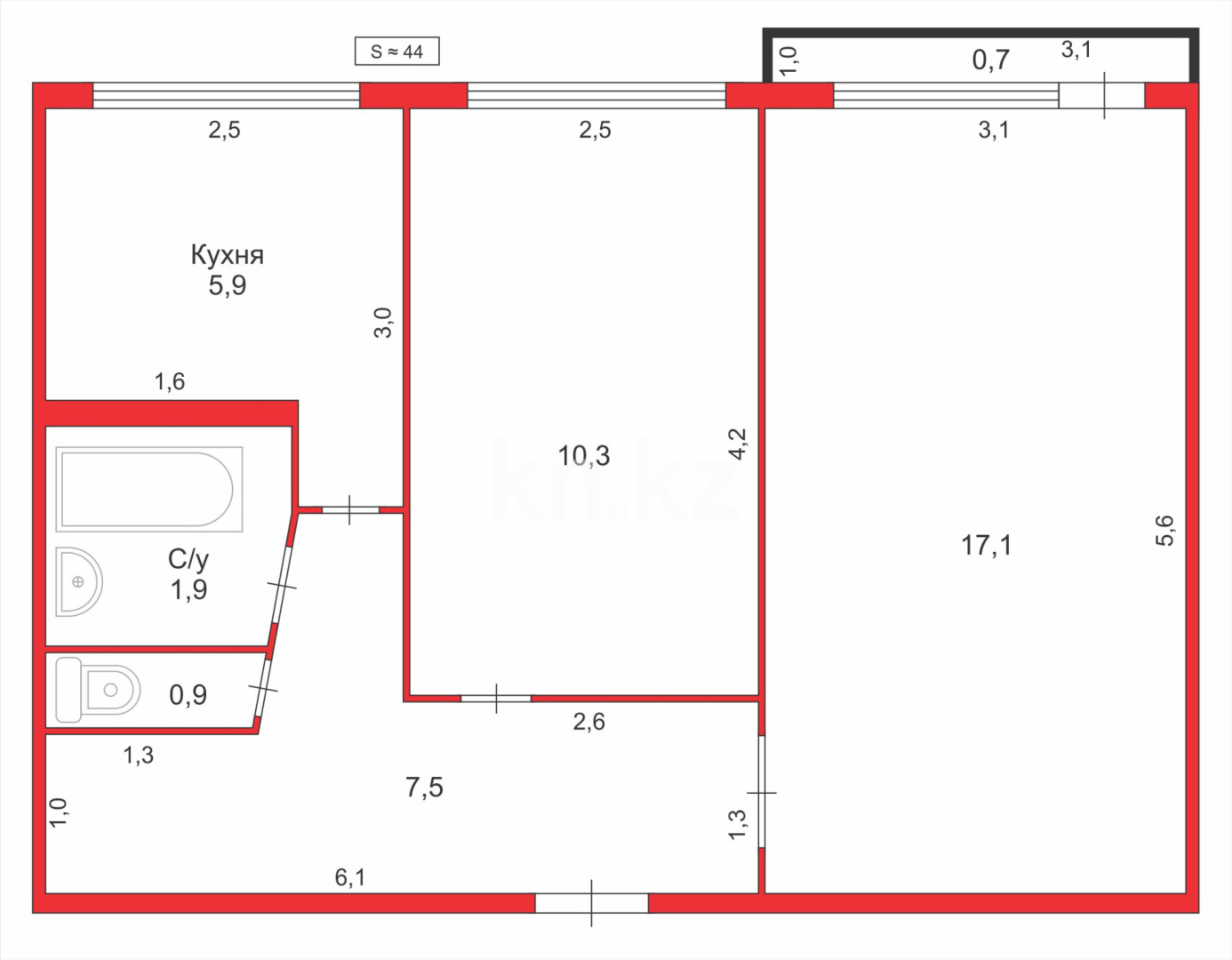 Продажа 2-комнатной квартиры, 44 м², мкр-н 19 - Продажа квартир в Караганде фото 8 из 8