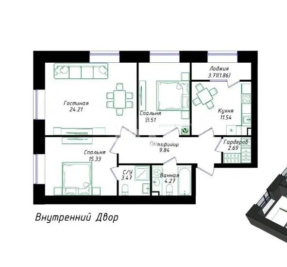 Продажа 3-комнатной квартиры, 87 м² в Астане