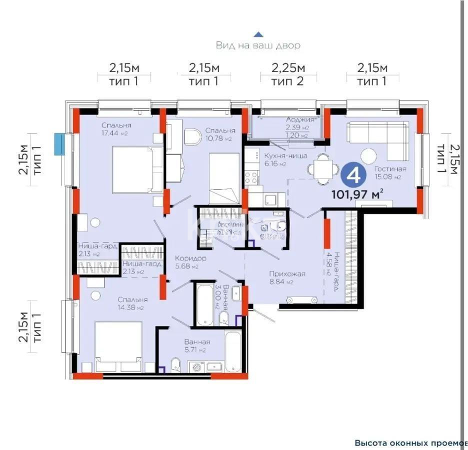 Продажа 4-комнатной квартиры, 101.97 м², ул. Е-321, дом  6 - Продажа квартир в новостройках Астаны с фото фото 1 из 1
