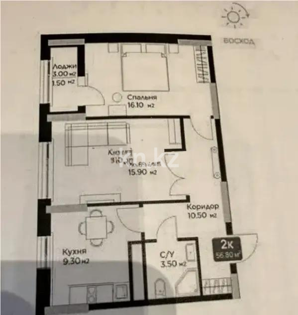 Продажа 2-комнатной квартиры, 58 м², ул. Е-36, дом  11 в Астане