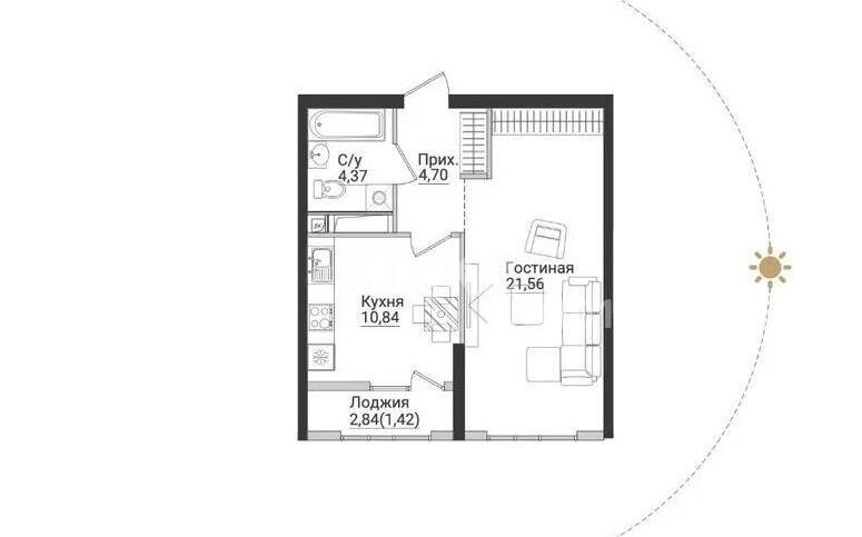 Продажа 1-комнатной квартиры, 42.89 м² в Алматы