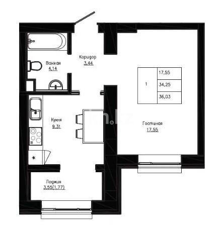 Продажа 1-комнатной квартиры, 36 м², ул. Казыбек би, дом  7/1 - ул. Бектурова - Продажа квартир в Астане фото 1 из 1