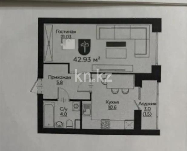 Продажа 1-комнатной квартиры, 42.93 м² - Недвижимость в Астане - страница 5 фото 1 из 1