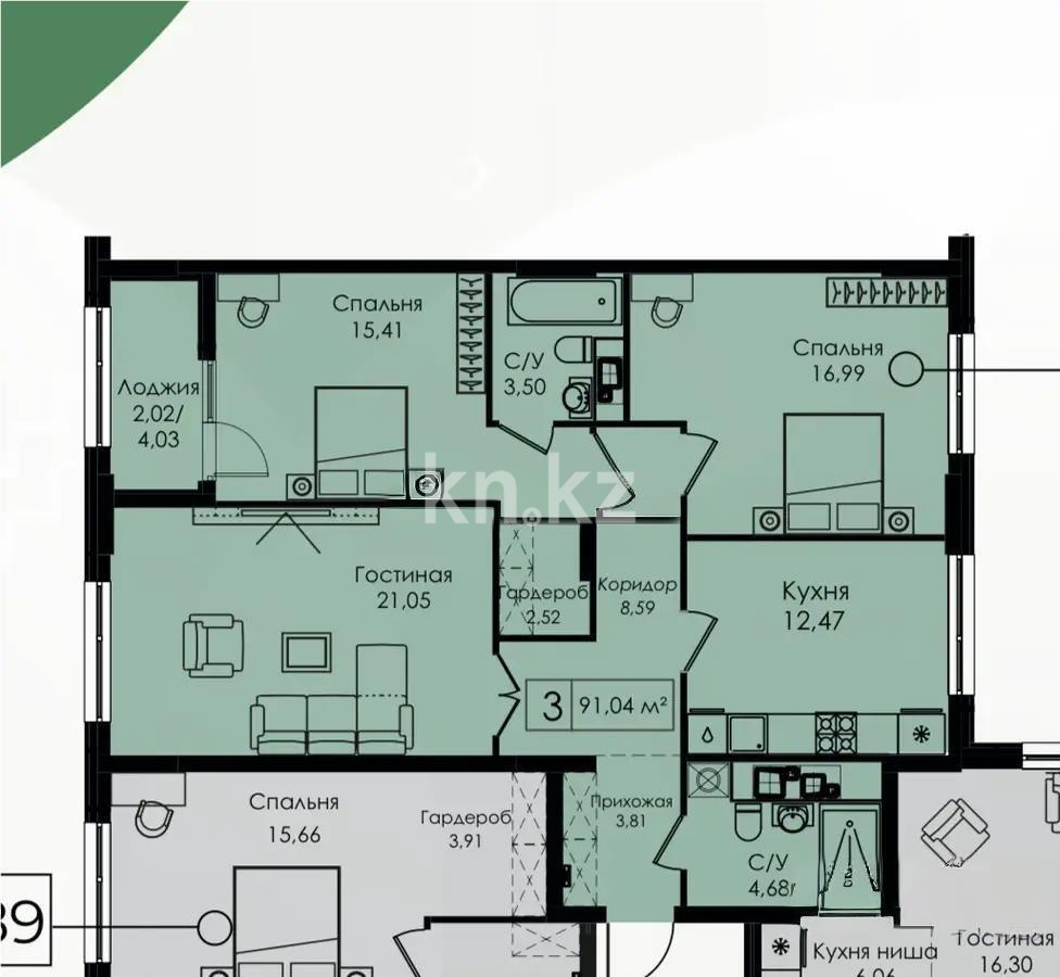 Продажа 3-комнатной квартиры, 92 м², пр. Улы Дала, дом  29 - Продажа  трехкомнатных квартир в Астане фото 1 из 1