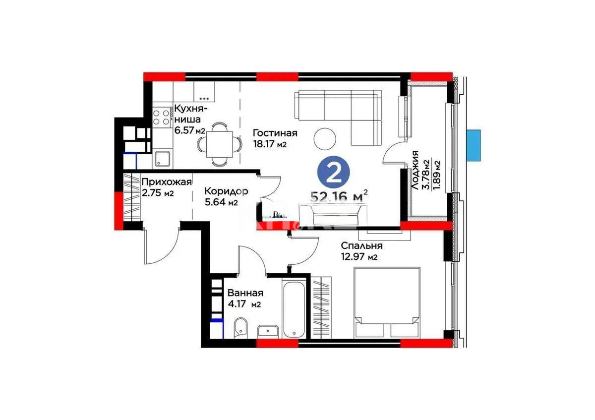Продажа 2-комнатной квартиры, 52 м², ул. Рыскулова, дом  9 стр в Астане
