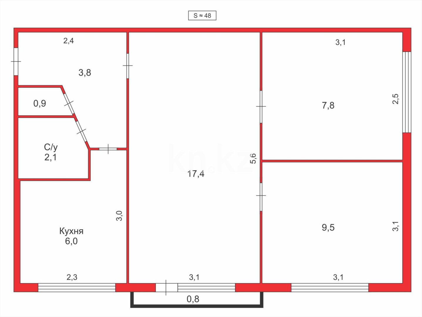 Продажа 3-комнатной квартиры, 48 м², мкр-н 17 - Продажа  трехкомнатных квартир в Караганде с фото фото 8 из 8