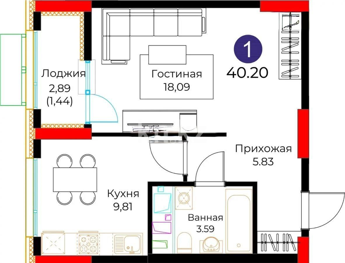 Продажа 1-комнатной квартиры, 41 м² в Астане