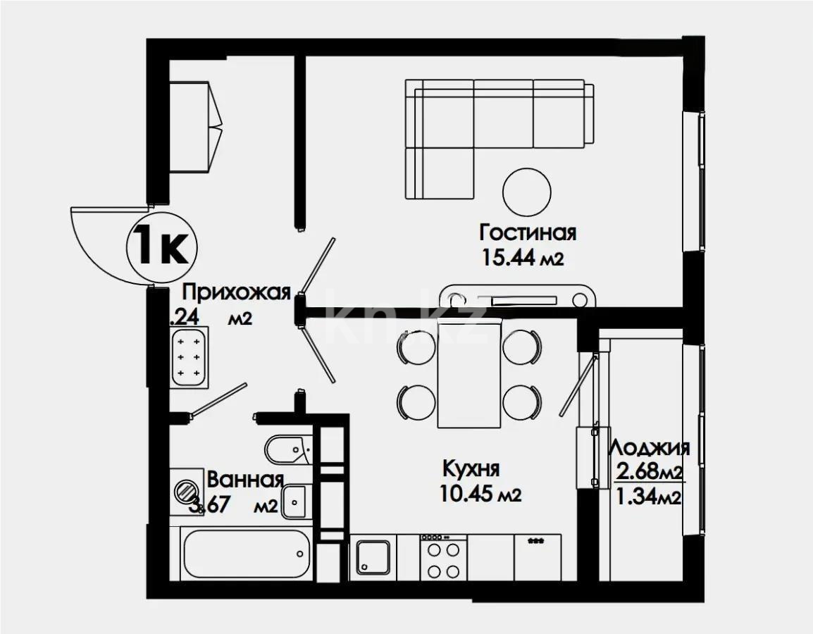Продажа 1-комнатной квартиры, 39.6 м², ул. Бектурова, дом  11/1 - Продажа  однокомнатных квартир в новостройках Астаны без посредников фото 1 из 1