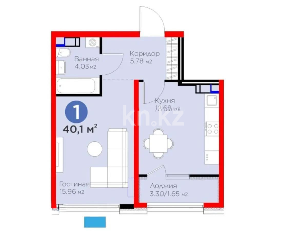 Продажа 1-комнатной квартиры, 40.1 м², ул. Ботакоз, дом  2/1 - Продажа  однокомнатных квартир в Алматы без посредников с фото фото 1 из 1