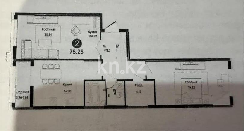 Продажа 2-комнатной квартиры, 75.25 м², ул. Е-882, дом  7/1 в Астане