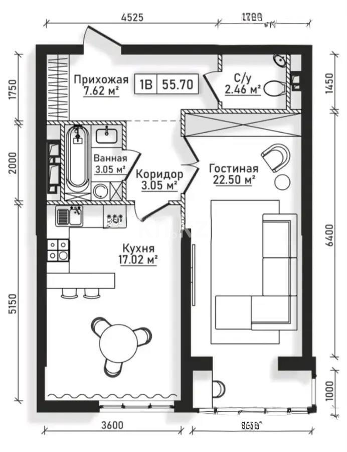 Продажа 1-комнатной квартиры, 55 м², пр. Абая, дом  118 - Продажа  однокомнатных квартир в новостройках Алматы с фото фото 1 из 1