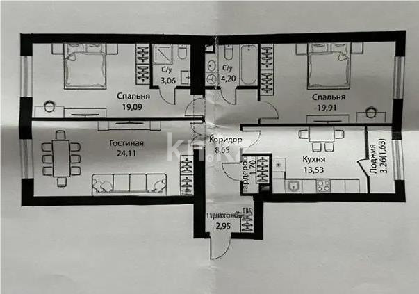 Продажа 3-комнатной квартиры, 98.92 м², ул. Жошы хана, дом  12/3 - Продажа квартир без посредников в Астане фото 2 из 2