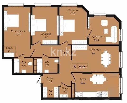 Продажа 5-комнатной квартиры, 132 м² в Астане
