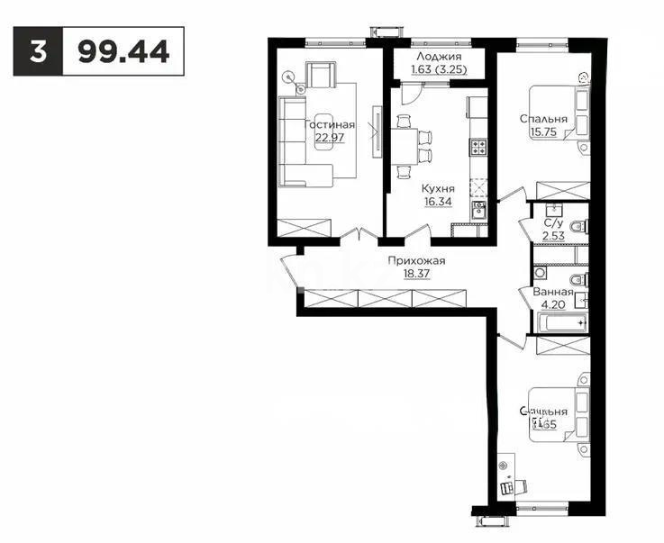 Продажа 3-комнатной квартиры, 102 м², пр. Райымбека, дом  162а в Алматы