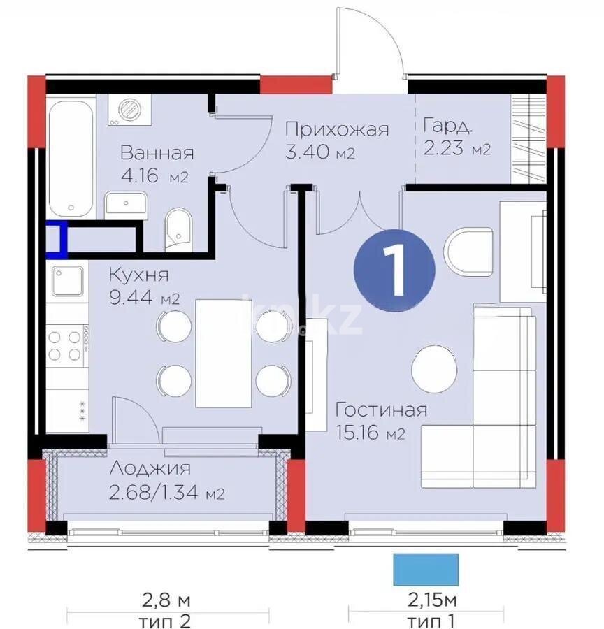Продажа 1-комнатной квартиры, 35.73 м² в Астане - фото 4