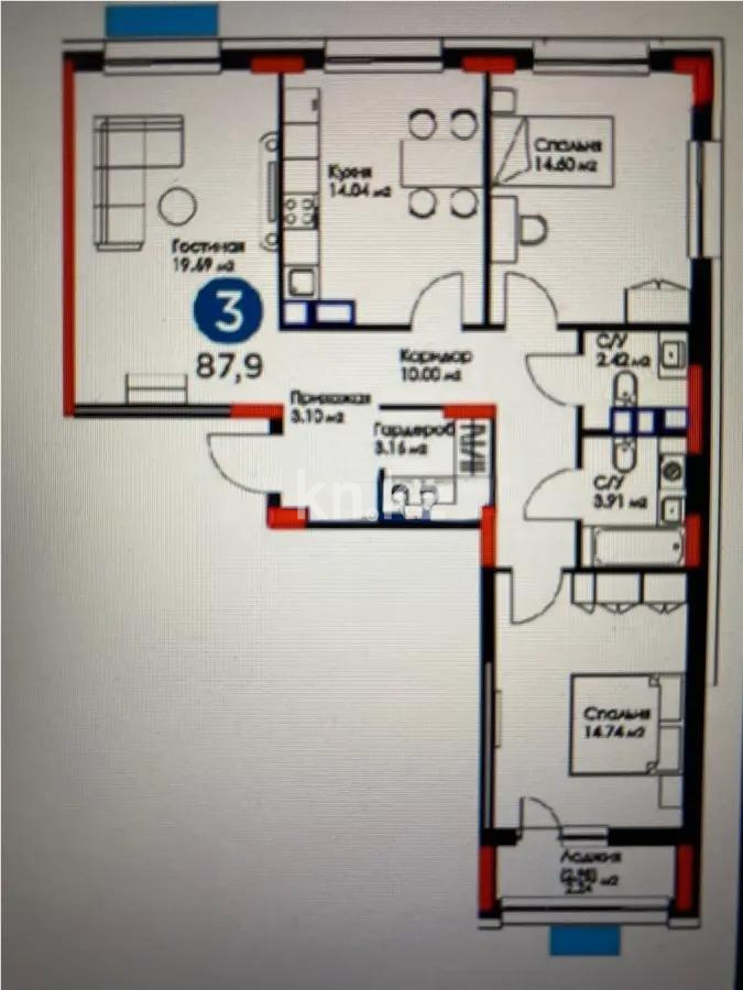 Продажа 3-комнатной квартиры, 88 м², ул. Мухамедханова, дом  6а - Продажа квартир в Астане без посредников с фото фото 3 из 3