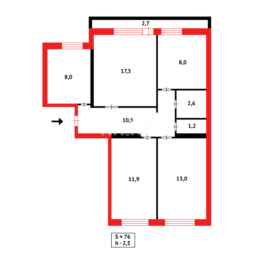 Продажа 4-комнатной квартиры, 76 м², пр. Республики - Продажа  четырехкомнатных квартир в Караганде фото 16 из 16