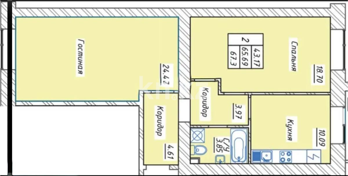 Продажа 2-комнатной квартиры, 65.1 м², ул. Тынышбайулы, дом  6 стр в Астане
