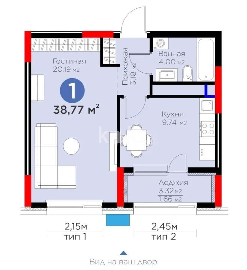 Продажа 1-комнатной квартиры, 38.77 м², пр. Туран, дом  55/5 - Продажа квартир в новостройках Астаны без посредников фото 1 из 1