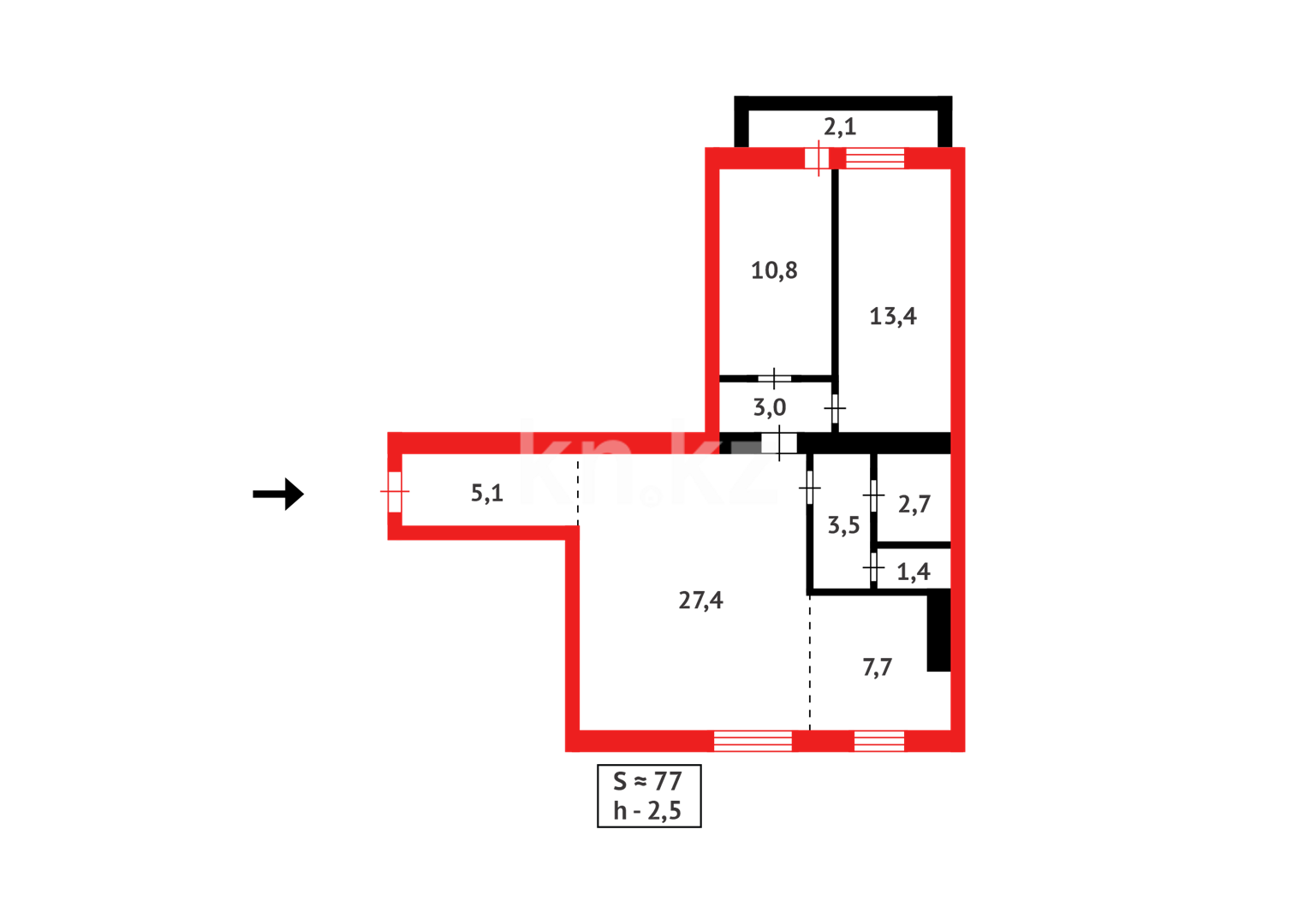 Продажа 3-комнатной квартиры, 78 м², ул. Ермекова - Продажа квартир в Караганде фото 14 из 14
