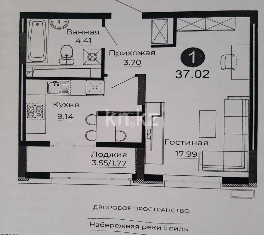 Продажа 1-комнатной квартиры, 37 м², ул. Серкебаева, дом  22 - Продажа квартир в Астане фото 1 из 1