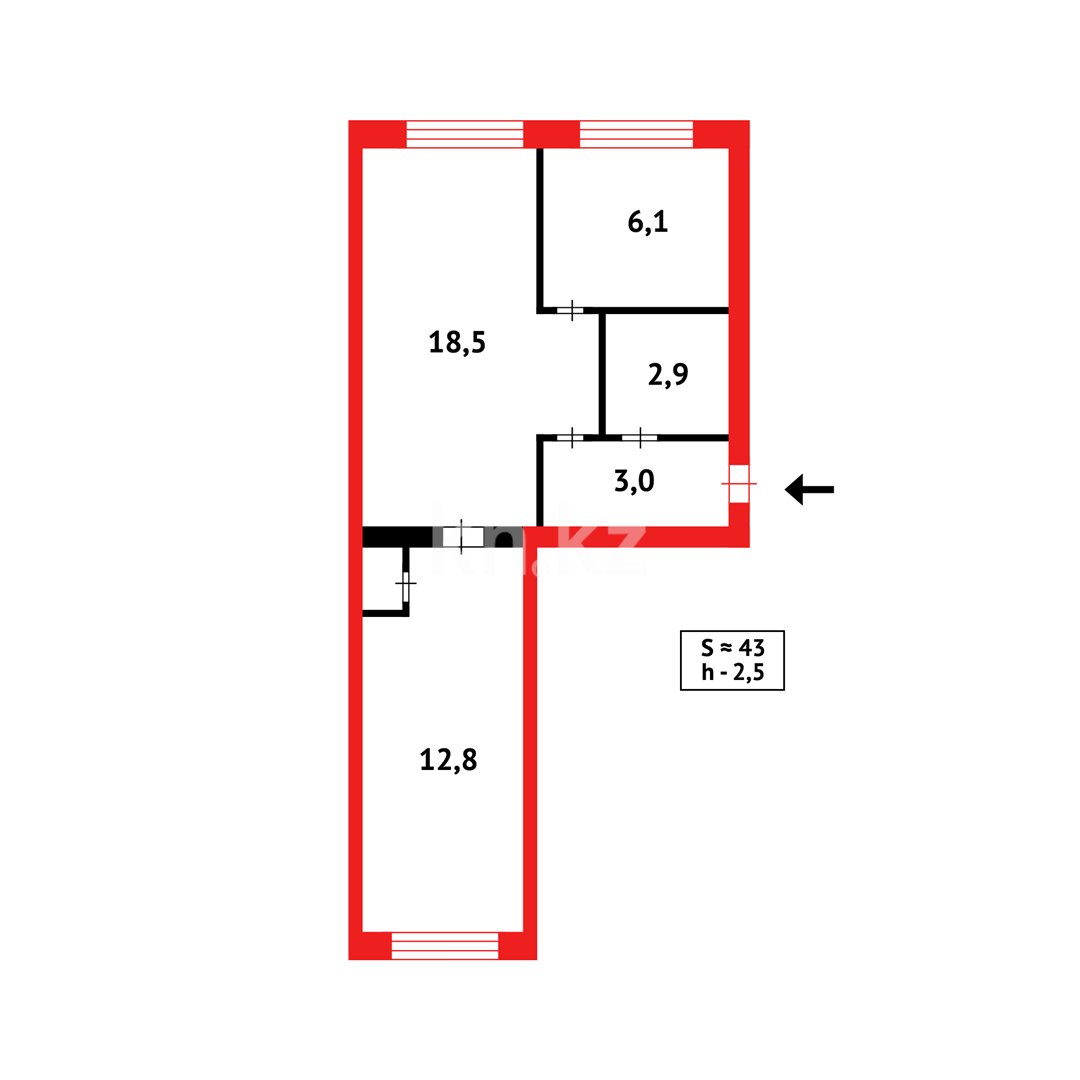 Продажа 2-комнатной квартиры, 42 м², ул. Бирюзова - Продажа  двухкомнатных квартир в Караганде фото 10 из 10