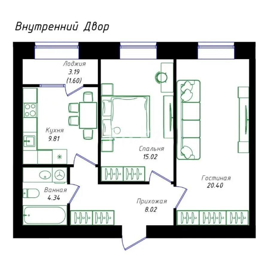Продажа 2-комнатной квартиры, 60 м² в Астане