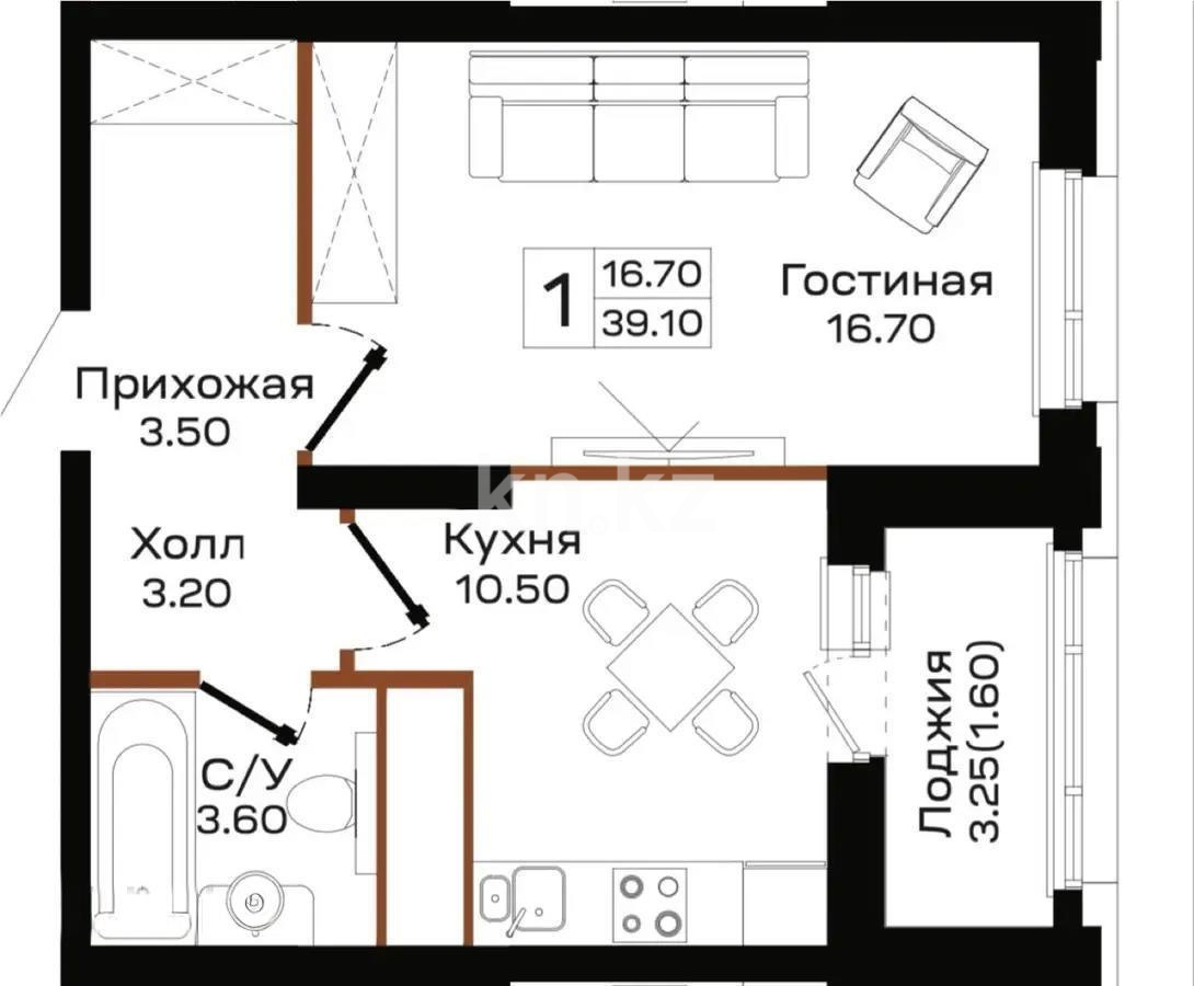 Продажа 1-комнатной квартиры, 39.1 м², ул. Шаймерденова, дом  4/1 - Продажа  однокомнатных квартир в новостройках Астаны без посредников фото 1 из 1