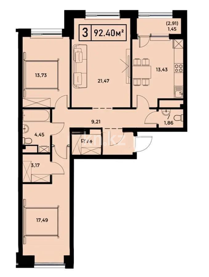 Продажа 3-комнатной квартиры, 92.4 м², пр. Улы Дала, дом  27 - Продажа квартир в новостройках Астаны без посредников с фото фото 1 из 1
