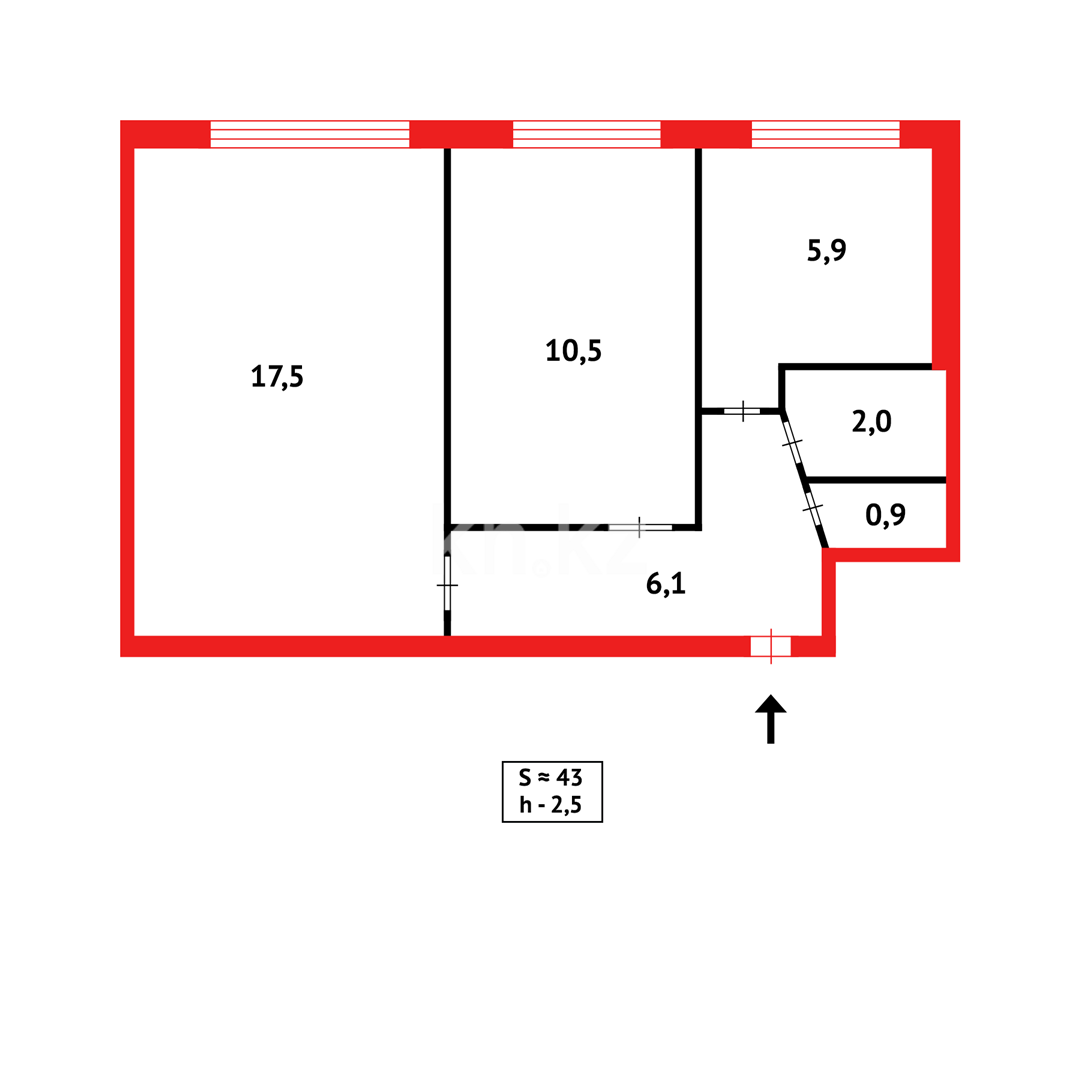 Продажа 2-комнатной квартиры, 42 м², ул. Дюсембекова - Продажа квартир в Караганде фото 1 из 1