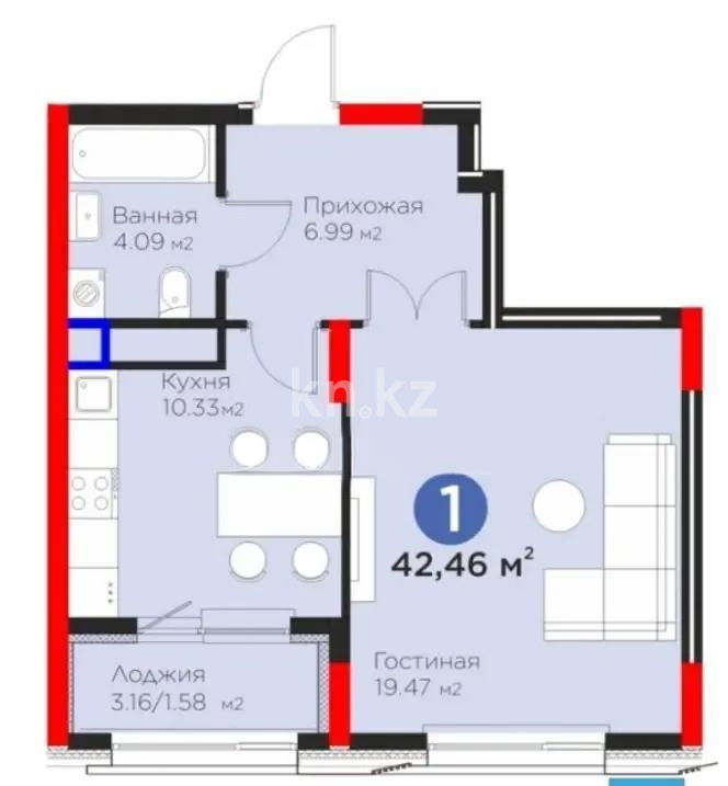 Продажа 1-комнатной квартиры, 43 м², ул. Рыскулова, дом  18 - Продажа  однокомнатных квартир в новостройках Астаны фото 1 из 1