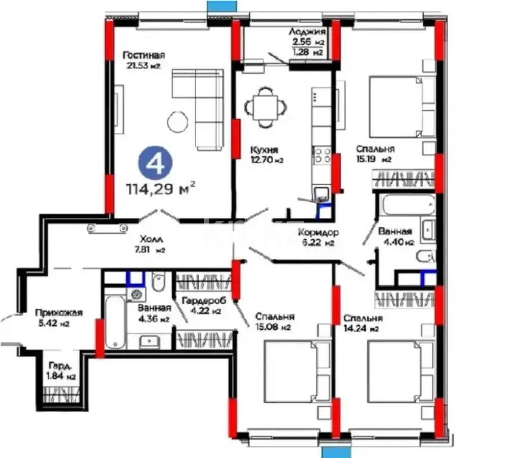 Продажа 4-комнатной квартиры, 116 м², ул. Е-796, дом  1 стр - Продажа  четырехкомнатных квартир в Астане без посредников с фото фото 1 из 1
