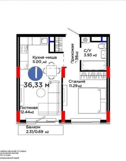 Продажа 1-комнатной квартиры, 36.33 м², ул. Е-908, дом  23 стр - Продажа квартир в Казахстане фото 1 из 1