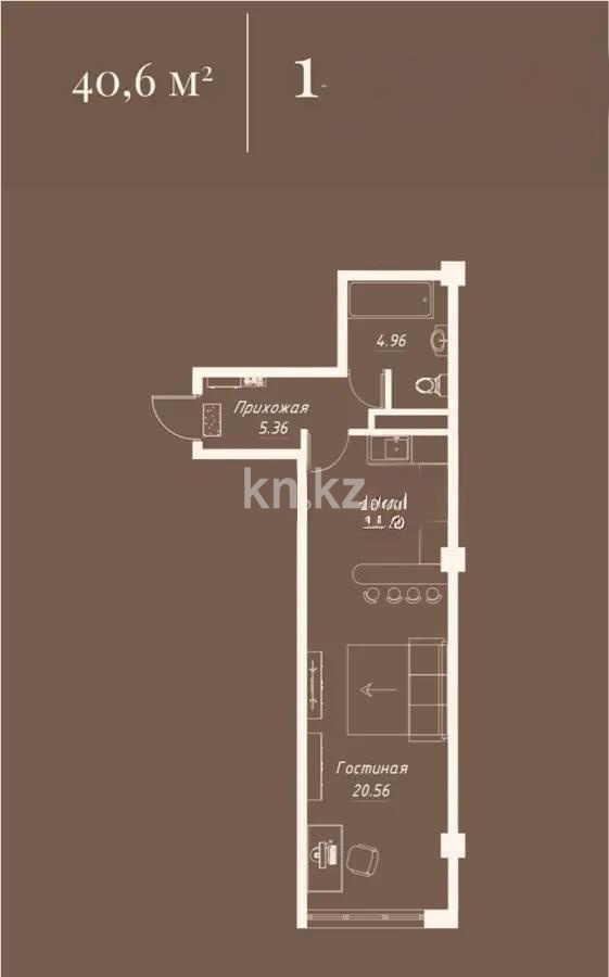Продажа 1-комнатной квартиры, 41 м², ул. Илтипат, дом  45/1 - Продажа  однокомнатных квартир в новостройках Алматы с фото фото 1 из 1