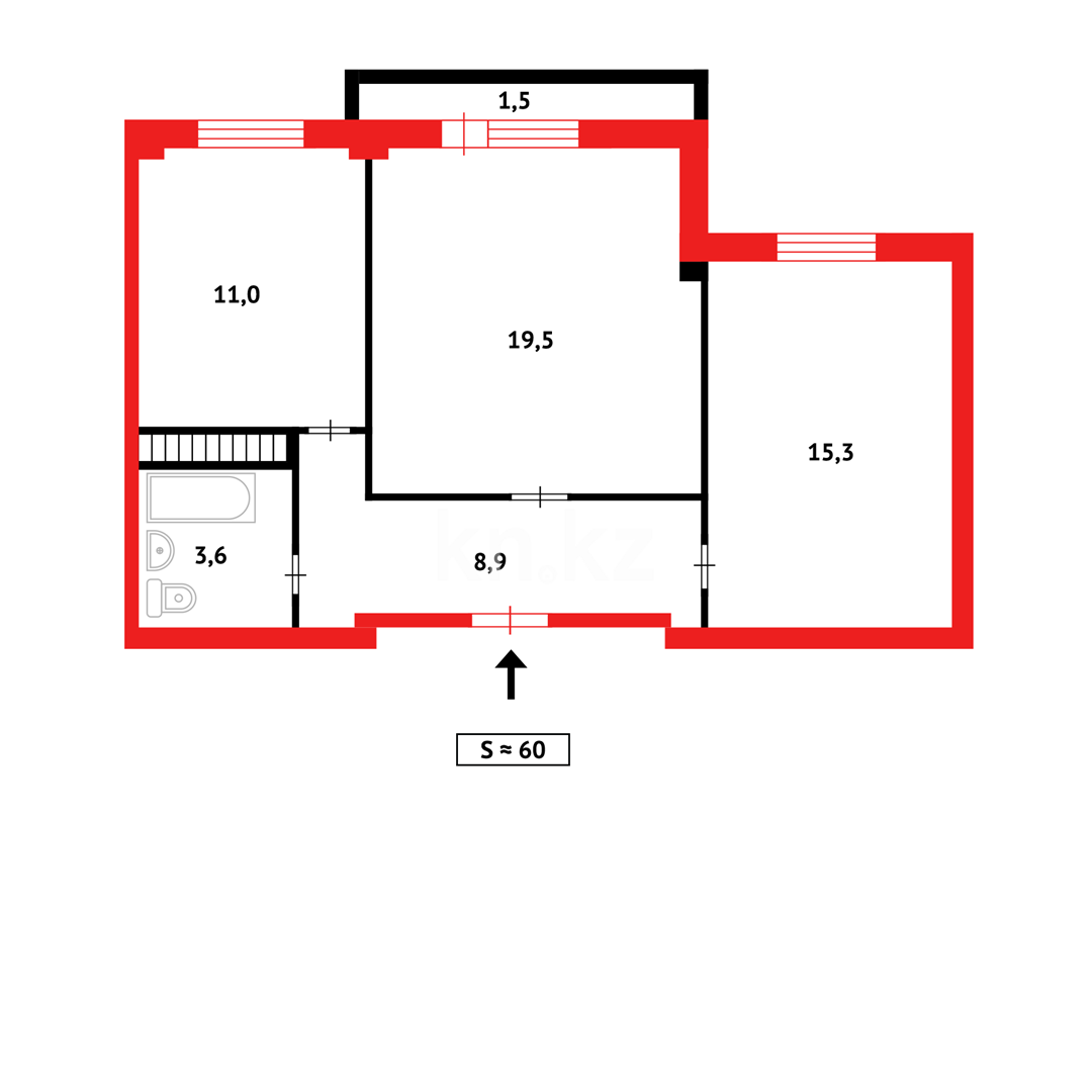 Продажа 2-комнатной квартиры, 60 м², ул. Сарыарка, дом  31 - Продажа квартир в Караганде фото 5 из 5