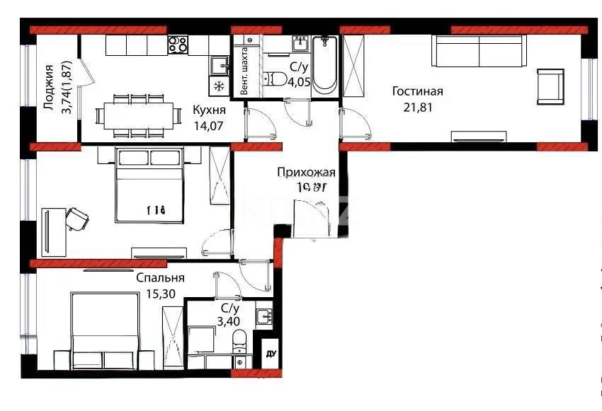 Продажа 3-комнатной квартиры, 90 м², ул. Бухар жырау, дом  12/2 в Астане