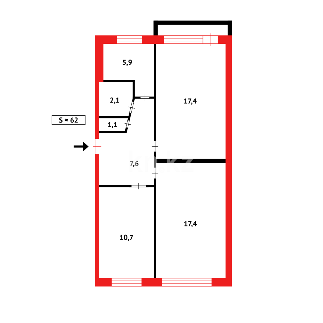 Продажа 3-комнатной квартиры, 62 м², мкр-н 23 - Продажа квартир в Караганде фото 16 из 16