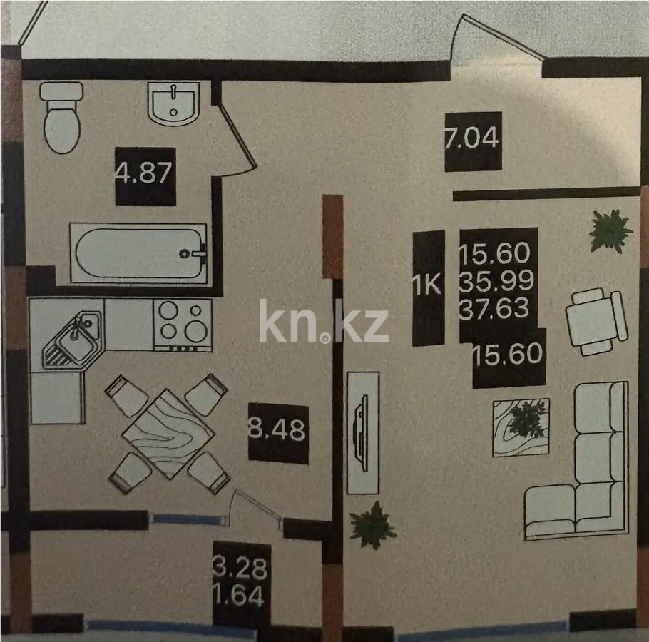 Продажа 1-комнатной квартиры, 37.63 м² в Астане